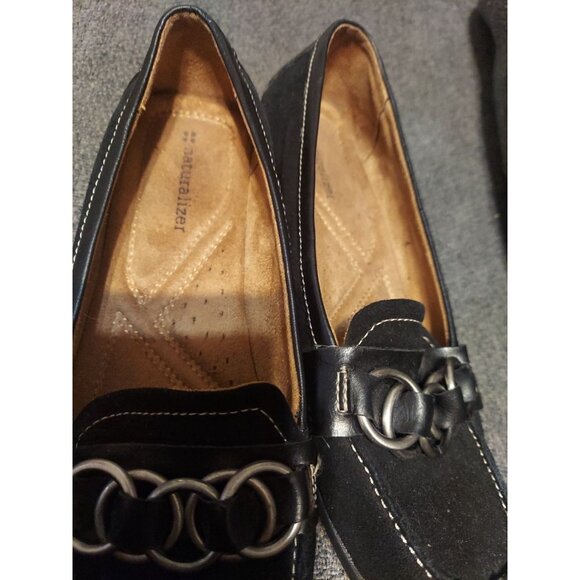 Naturalizer Shoes Womens Size 7.5 Click Ballet Loafers Black Leather Suede Slip - Picture 9 of 10